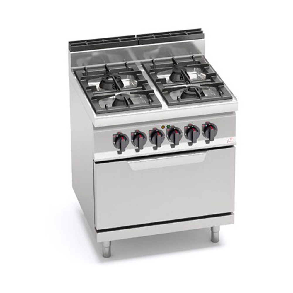 Plynový sporák 4-horáky s elektrickou rúrou GN 2/1 | Berto's® MACROS 700 | 21 kW plyn / 7,5 kW elektrina | 400 V | G7F4+FE