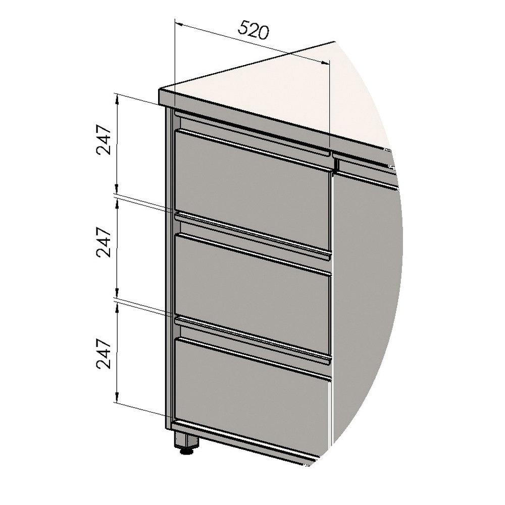 Block of 3 drawers - 3 x 187 mm
