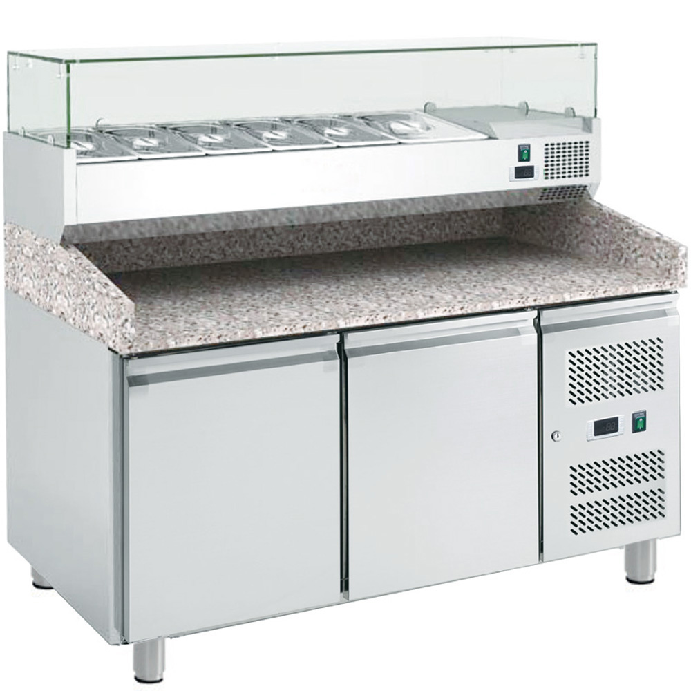 Pizzatisch zweitürig mit Aufsatzvitrine 7 x GN1/4