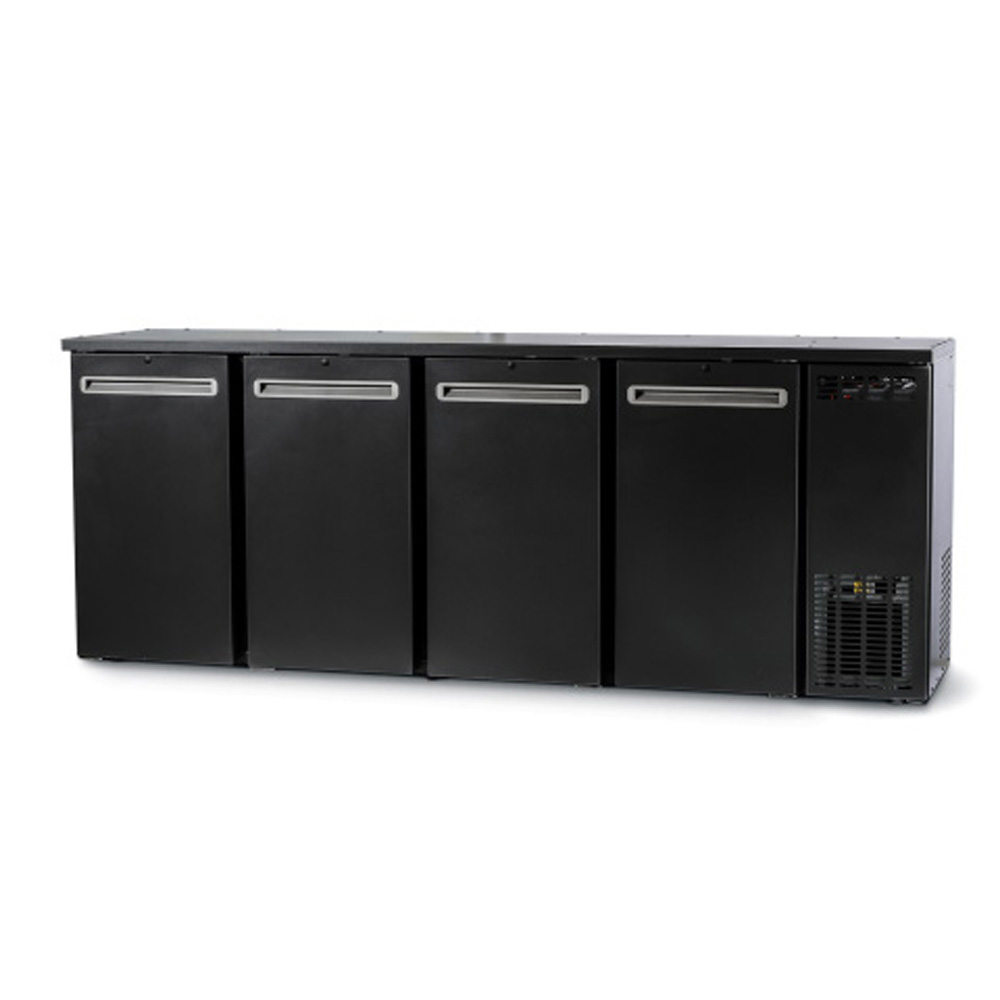 Štvordverový barový chladiaci pult na nápoje | cirkulačné chladenie, LED, antracit | 576×0,33 l | 2200×550×860 mm | T882504