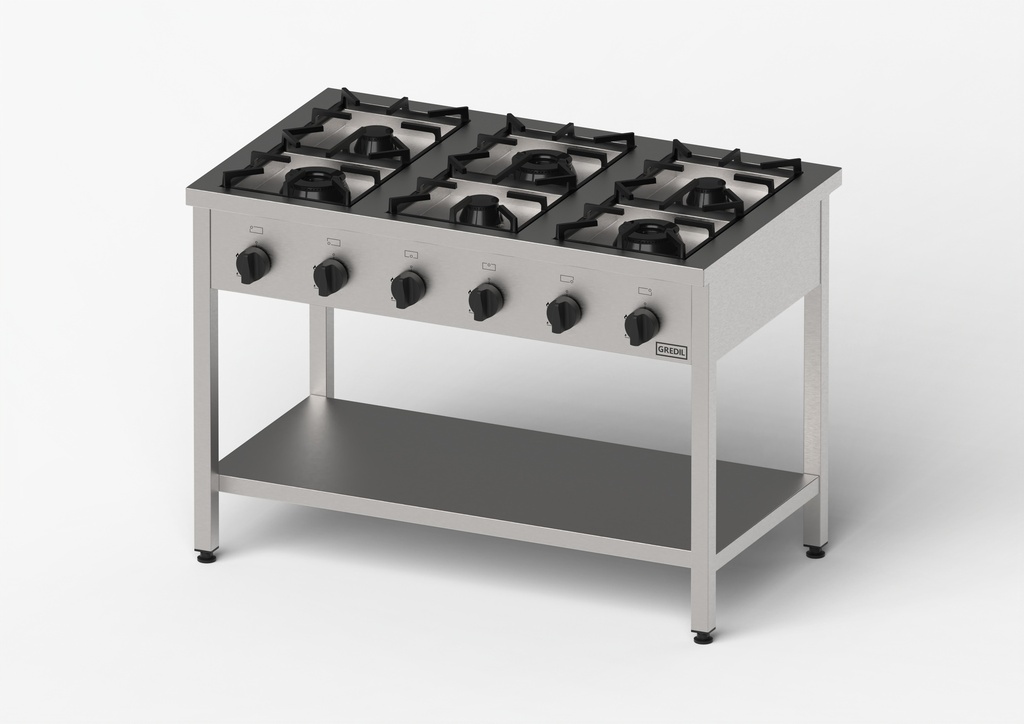 Plynový sporák Gredil, skrutkový, 1200x700x850 mm, P 33,5 kW, G20/20 mbar | STALGAST 976611