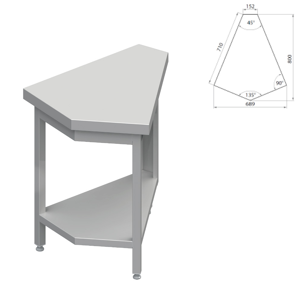 Neutrálny výdajný stôl rohový 45° - vnútorný – 644x814x880mm