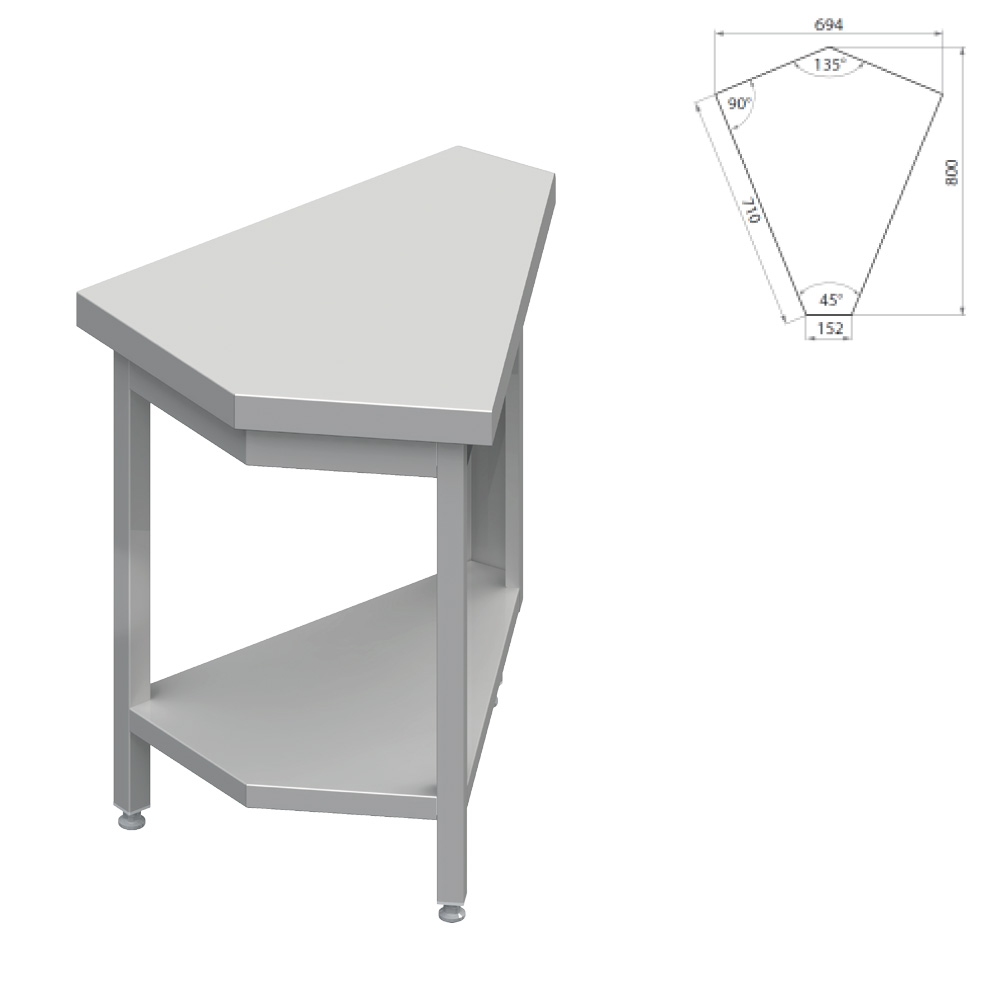 Neutrálny výdajný stôl rohový 45° - vonkajší – 644x814x880mm