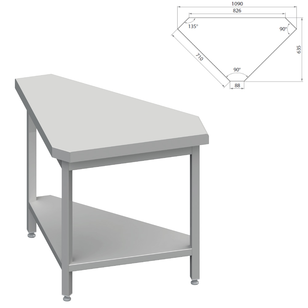 Neutrálny výdajný stôl rohový 90° - vonkajší – 785x785x880mm