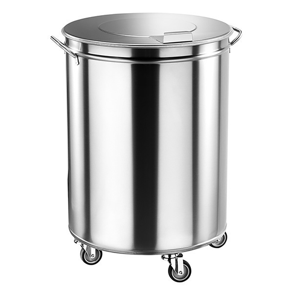 Nerezový odpadkový kôš, 50 l – pojazdný