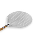Okrúhla pizza lopata ø33 cm | perforovaná | anodizovaný hliník | W.E.S. rúčka drevo-efekt 30 cm | jednotlivo balená | séria WoodTech | GI Metal AW-32F/30/U