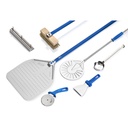 Profesionálny pizza set 7-dielny | lopata A-37RF perforovaná + palettino I-20F + spazzola + príslušenstvo | rúčka 150 cm | séria Azzurra | GI Metal PRO37F/150